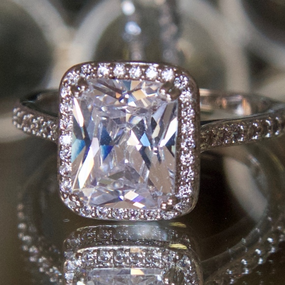 Jenna Jewelry - 14kt Gold Dipped White Topaz Halo Engagement Ring